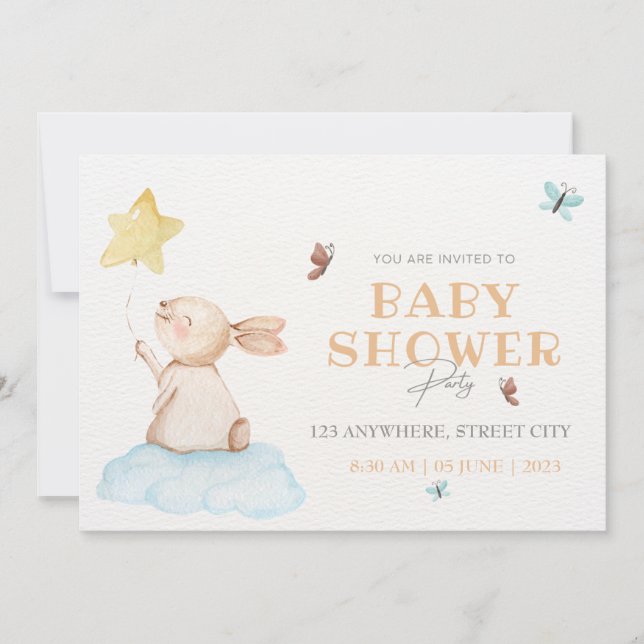Hello Baby | Watercolor Bunny Invitation (Front)