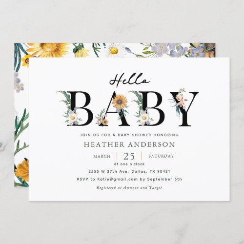 Hello Baby Wildflower Girl Baby Shower Invitation