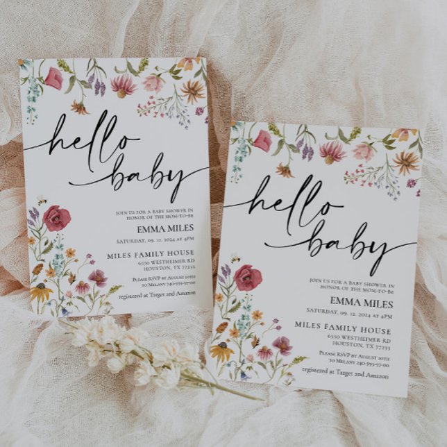 Hello Baby Wildflower Theme Baby Shower Invitation (Creator Uploaded)