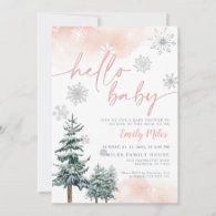 Hello Baby, Winter baby shower invitation girl