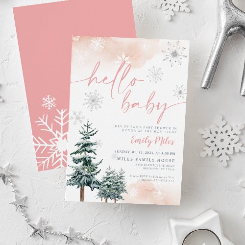 Hello Baby Winter baby shower invitation girl