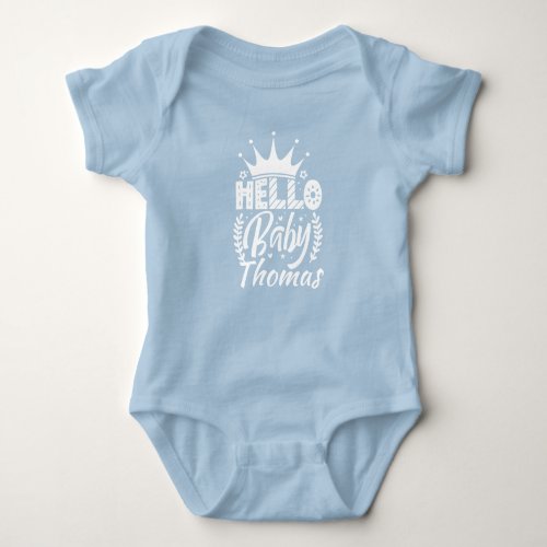 Hello Baby with Crown Babys Name Baby Bodysuit