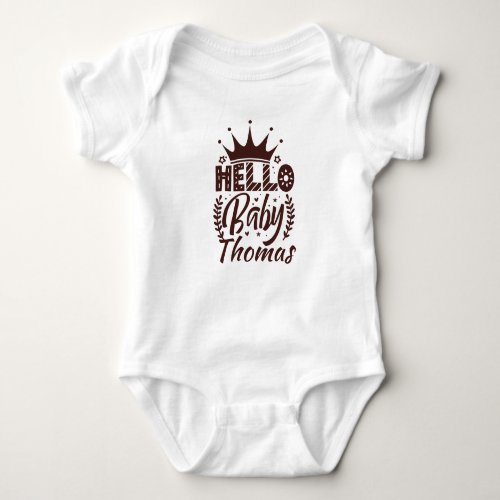 Hello Baby with Crown Babys Name Chocolate Brown Baby Bodysuit