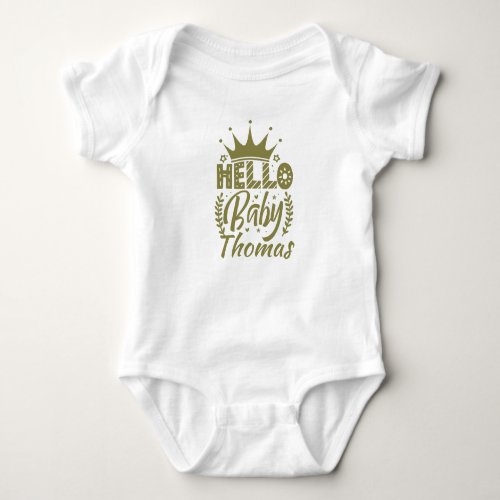 Hello Baby with Crown Olive Green Baby Bodysuit