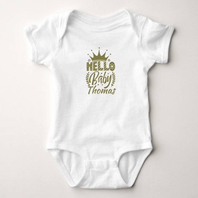 Hello Baby with Crown, Olive Green Bodysuit (Front)