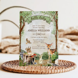 Hello Baby Woodland Baby Shower Forest Animals Invitation