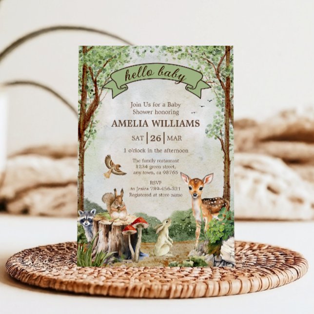 Hello Baby Woodland Baby Shower Forest Animals Invitation (Creator Uploaded)