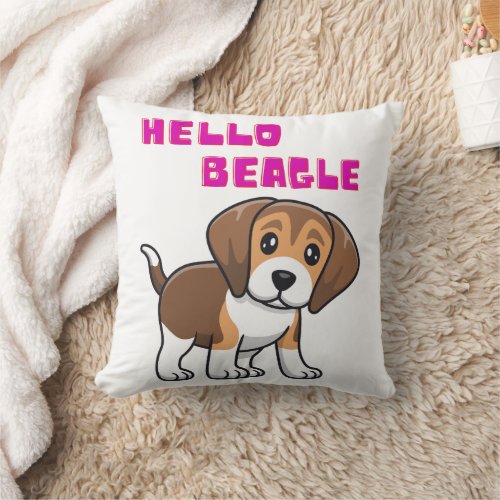 hello beagle cute puppy art work throw pillow