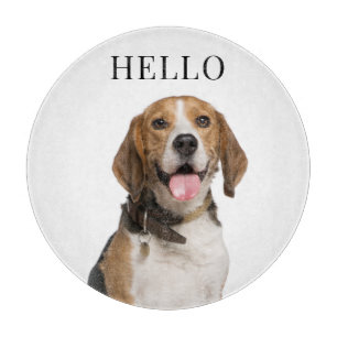 Hello Beagle Dog Portrait Personalized Photo Cutting Board