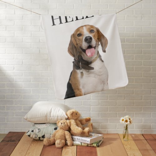 Hello Beagle Dog Portrait Photo Custom Baby Blanket