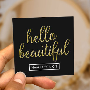 Hello Beautiful 3D Gold Script Salon Referral Card