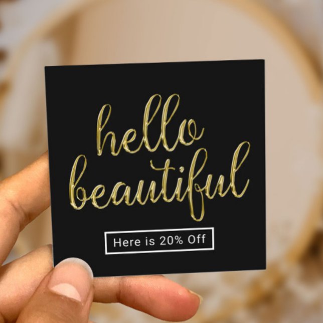 Hello Beautiful 3D Gold Script Salon Referral Card (Creator Uploaded)