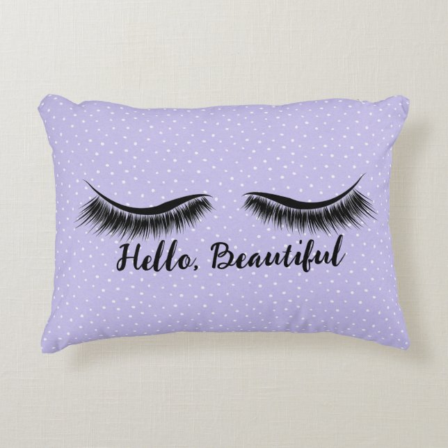 Hello Beautiful and Eyelashes on Dots Accent Pillow (Front)