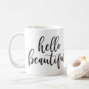 Hello Beautiful Black Handwritten Script Coffee Mug