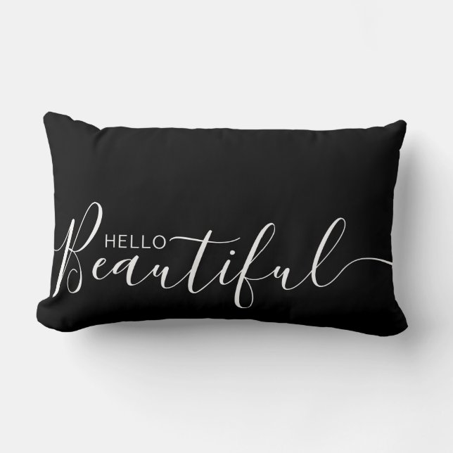 Hello Beautiful Black White Minimalist  Lumbar Pillow (Front)