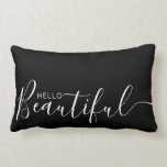Hello Beautiful Black White Minimalist  Lumbar Pillow<br><div class="desc">This minimalist lumbar throw pillow features Hello Beautiful text in white color on black background.</div>