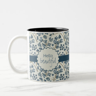 Hello Beautiful Blue Watercolor Caraway Flowers Two-Tone Coffee Mug