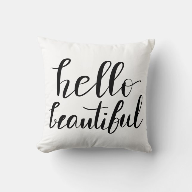 Hello Beautiful Calligraphy Handwritten Script Throw Pillow (Front)