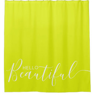 Hello Beautiful Chartreuse White Girly  Shower Curtain