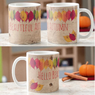 Hello Beautiful Colorful Autumn Leaves Border Coffee Mug