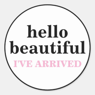 HELLO BEAUTIFUL CUSTOMIZED TEXT AND LOGO STYLISH  CLASSIC ROUND STICKER