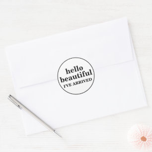 HELLO BEAUTIFUL CUSTOMIZED TEXT AND LOGO STYLISH CLASSIC ROUND STICKER
