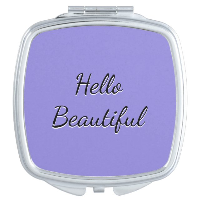 "Hello Beautiful" Cute Girly Violet Compact Mirror (Front)