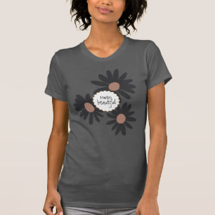 Hello Beautiful Daisies Black Pink Floral T-Shirt