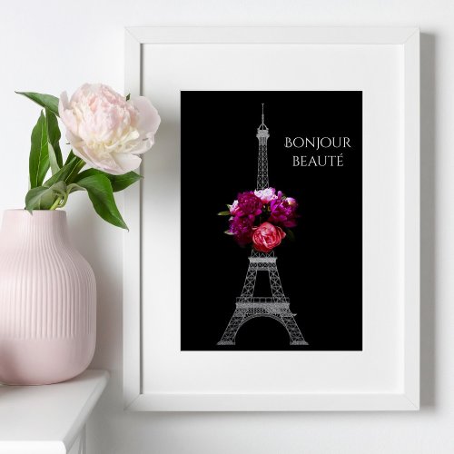 Hello Beautiful Dramatic Peonies With Eiffel Tower Poster