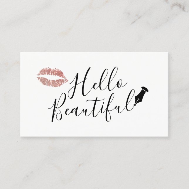 Hello Beautiful Elegant Typography Makeup Artist Business Card (Front)