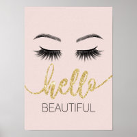Hello Beautiful Eyelashes Gold Typography Salon