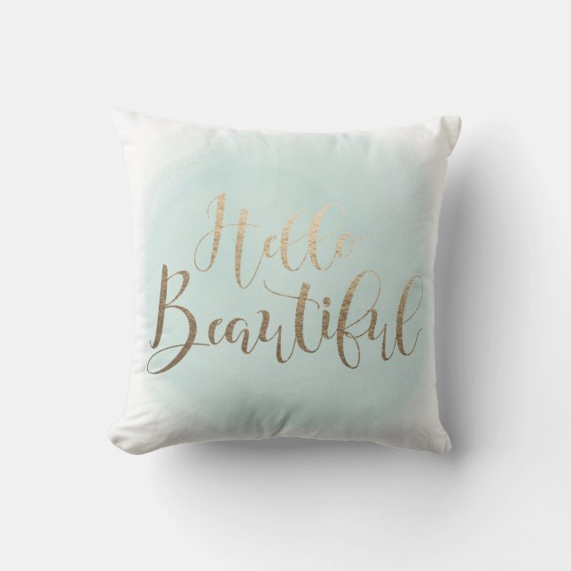 Hello Beautiful Faux Gold 16" x 16" Throw Pillow (Front)