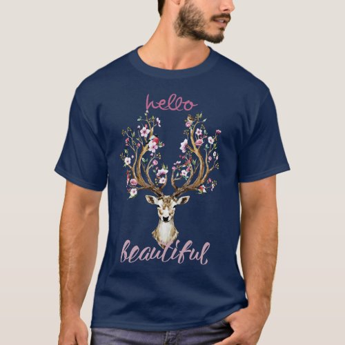 Hello Beautiful Floral BOHO Deer T_Shirt
