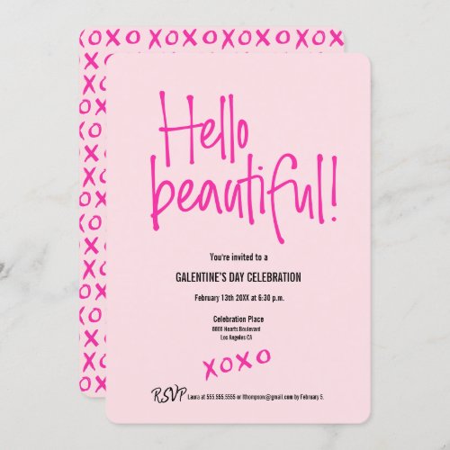 Hello Beautiful Galentines Day xoxo pink custom Invitation