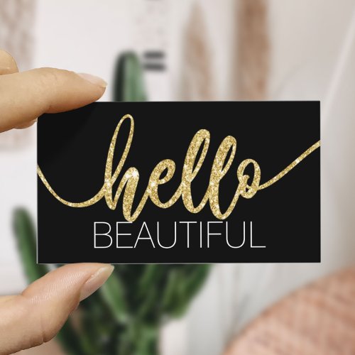 Hello Beautiful Gold Typography Beauty Salon Business Card