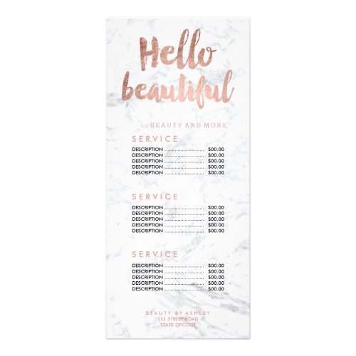 Hello beautiful gold typography marble price list rack card