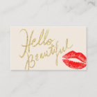 Hello Beautiful Gold Typography Red Lips Print