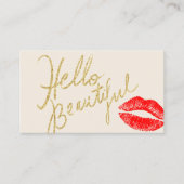 Hello Beautiful Gold Typography Red Lips Print Business Card (Front)