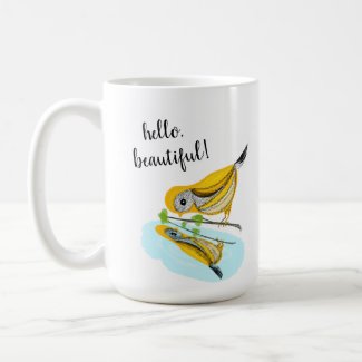 Hello Beautiful Goldfinch Reflection Coffee Mug