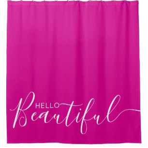 Hello Beautiful Hot Pink White Girly Shower Curtain