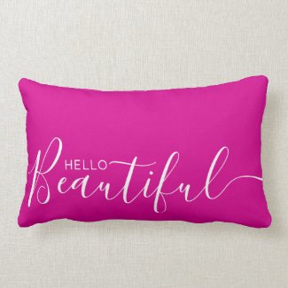 Hello Beautiful Hot Pink White Minimalist  Lumbar Pillow