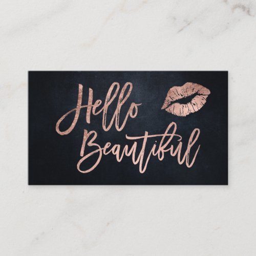 Hello beautiful lips rose gold script watercolor business card
