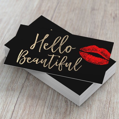 Hello Beautiful Makeup Artist Gold Typography Business Card