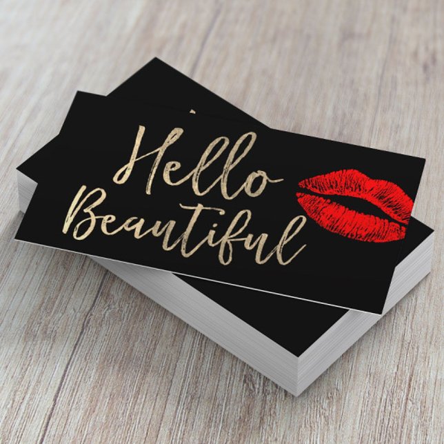 Hello Beautiful Makeup Artist Gold Typography Business Card (Creator Uploaded)