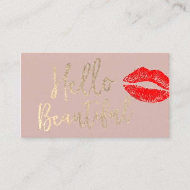 Hello Beautiful Makeup Artist Gold Typography Pink Business Card (Front)
