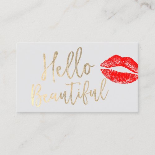 Hello Beautiful Makeup Artist Red Kiss Gold Script Business Card