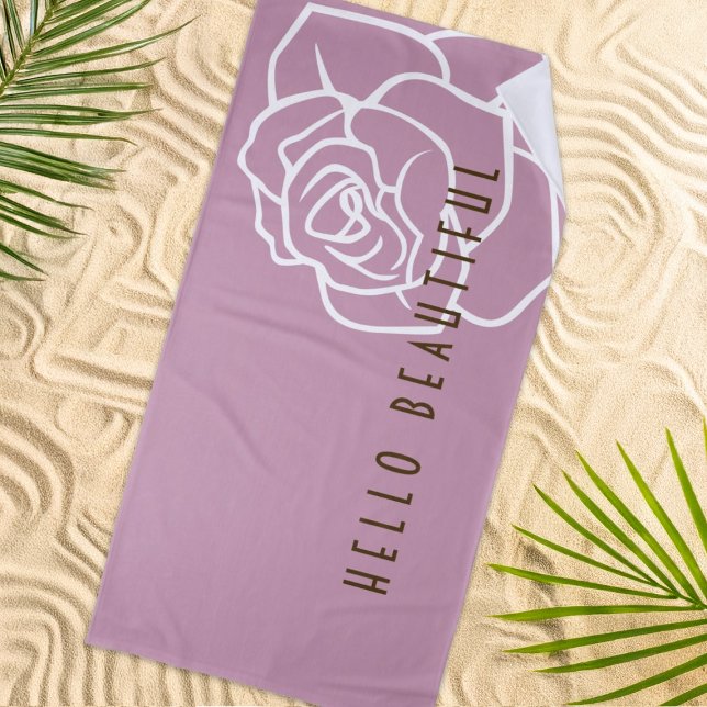Hello Beautiful - Modern Chic Pink Rose Beach Towel (Creator Uploaded)
