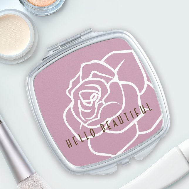 Hello Beautiful - Modern Chic Pink Rose Compact Mirror (Creator Uploaded)