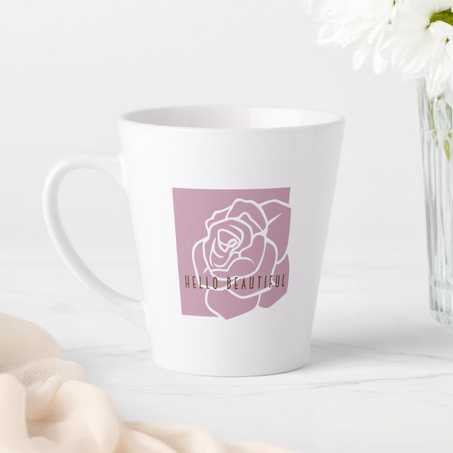 Hello Beautiful - Modern Chic Pink Rose Latte Mug (Creator Uploaded)