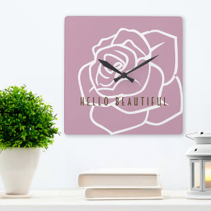 Hello Beautiful - Modern Chic Pink Rose Square Wall Clock